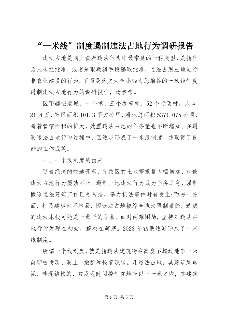 2023年一米线制度遏制违法占地行为调研报告.docx_第1页