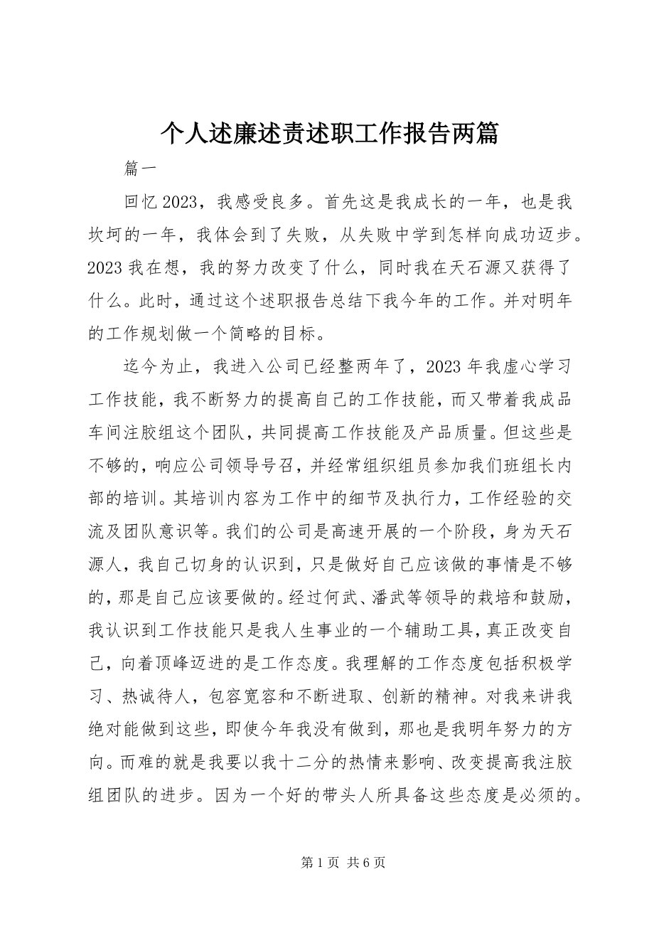 2023年个人述廉述责述职工作报告两篇.docx_第1页