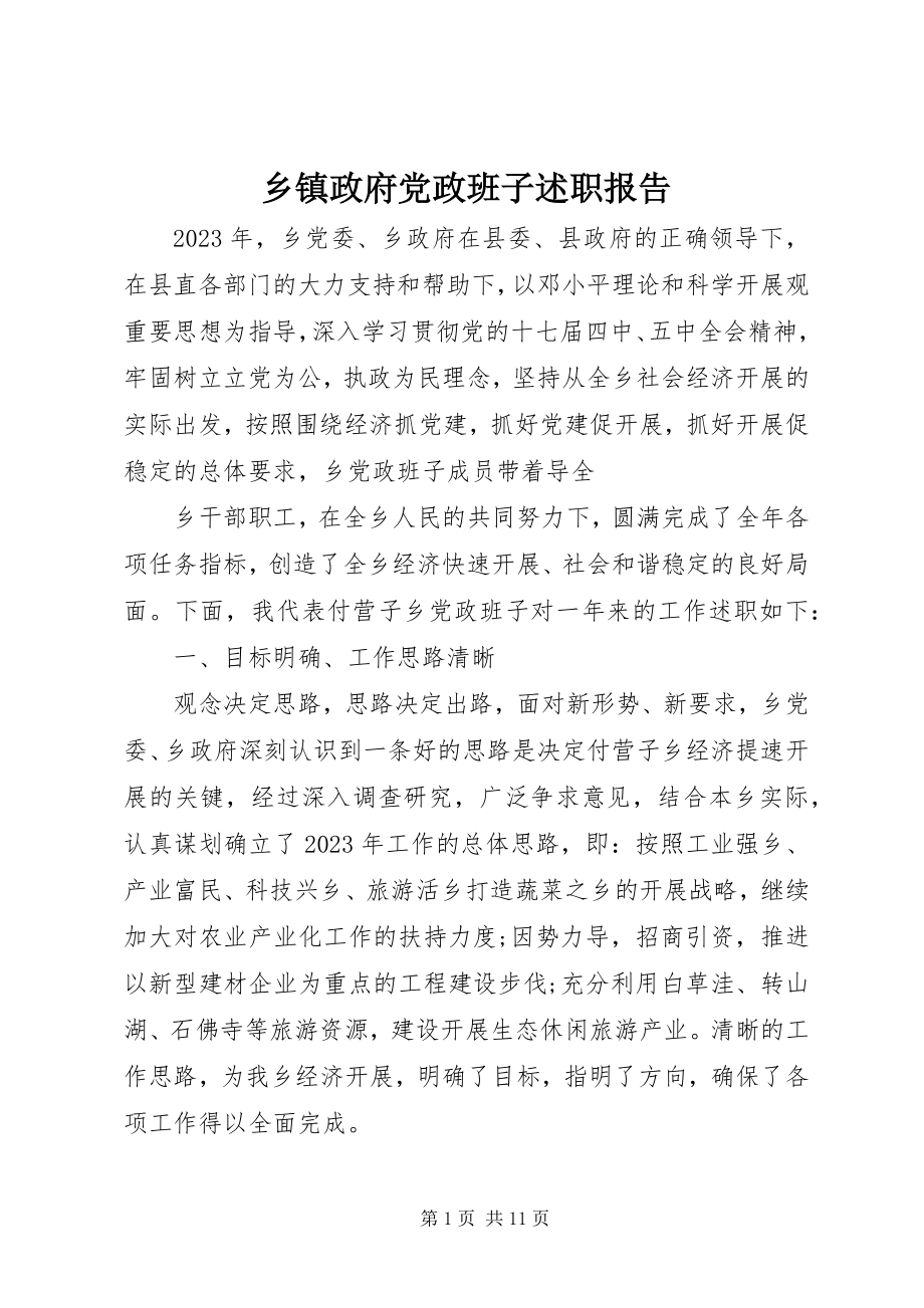 2023年乡镇政府党政班子述职报告.docx_第1页