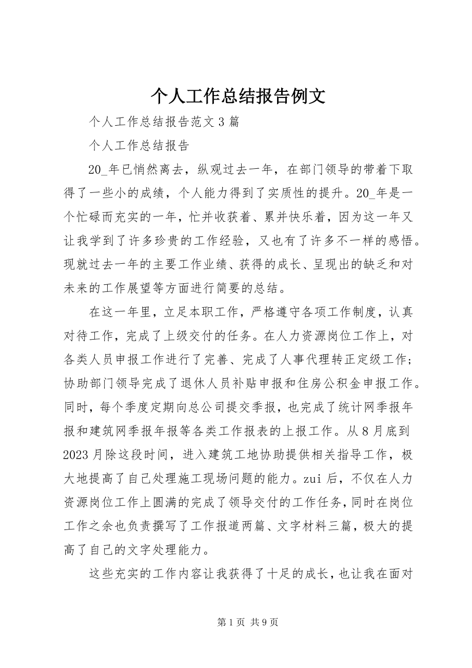 2023年个人工作总结报告例文.docx_第1页