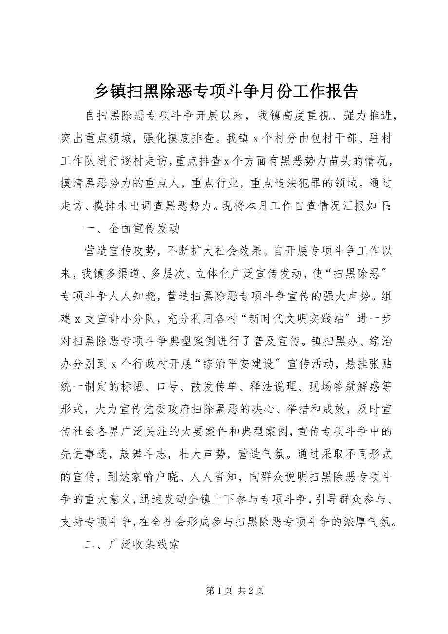 2023年乡镇扫黑除恶专项斗争月份工作报告.docx_第1页