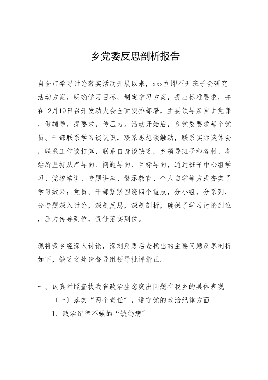 2023年乡党委反思剖析报告.doc_第1页