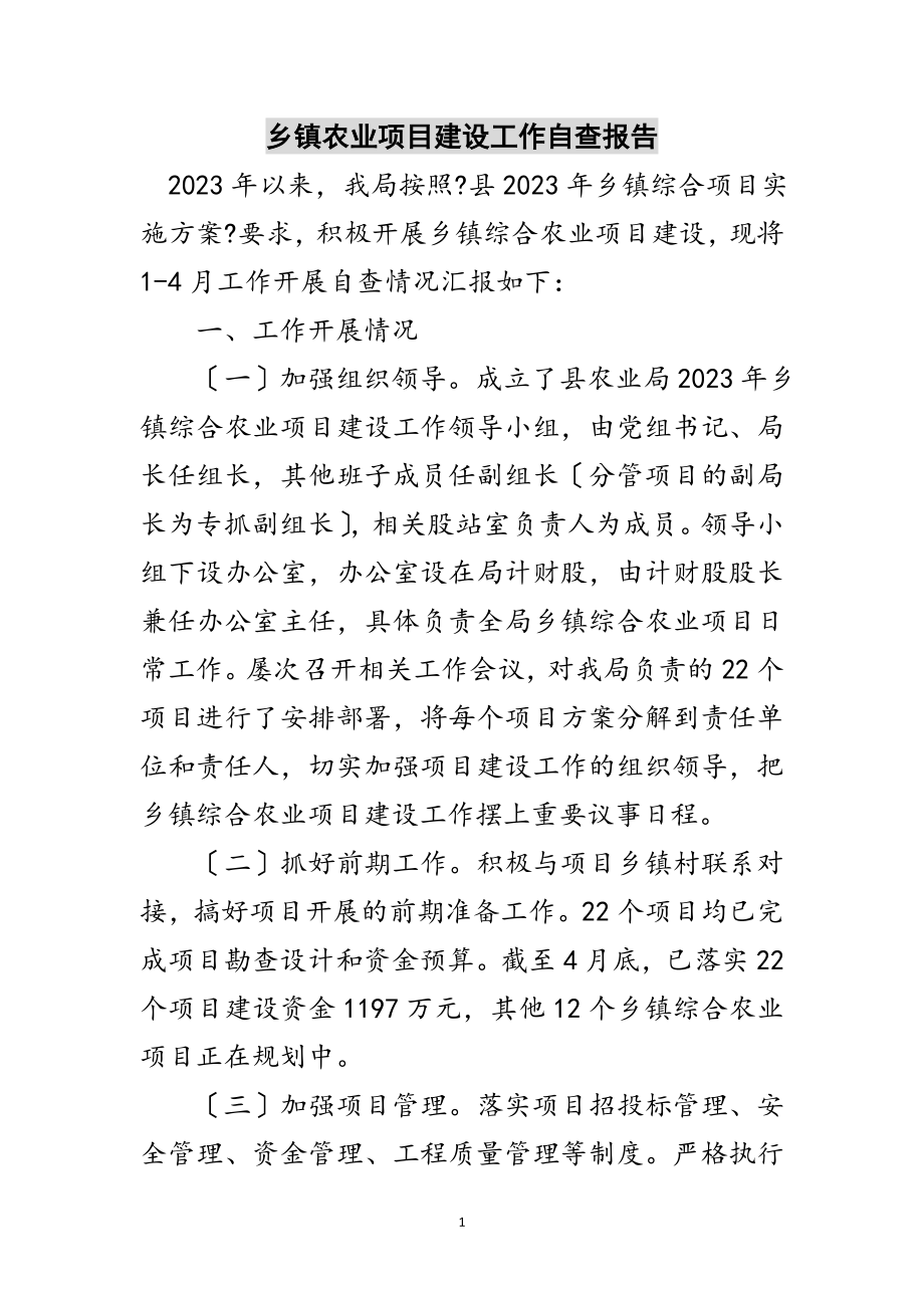 2023年乡镇农业项目建设工作自查报告范文.doc_第1页