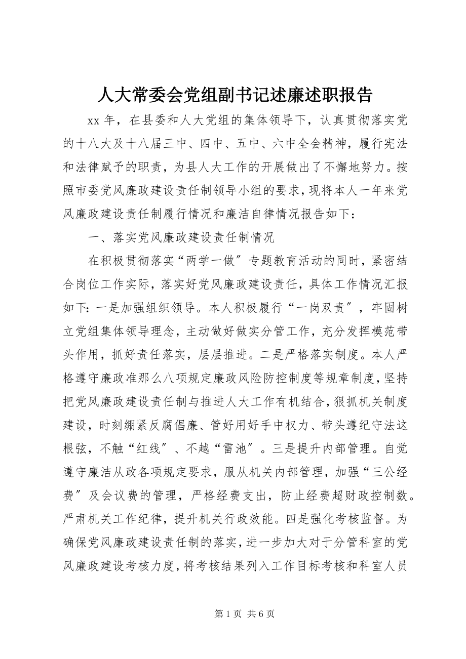 2023年人大常委会党组副书记述廉述职报告.docx_第1页