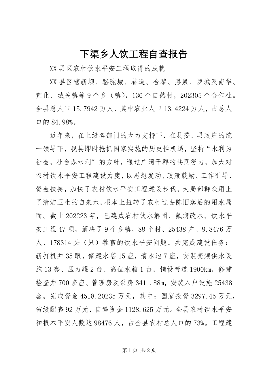 2023年下渠乡人饮工程自查报告.docx_第1页