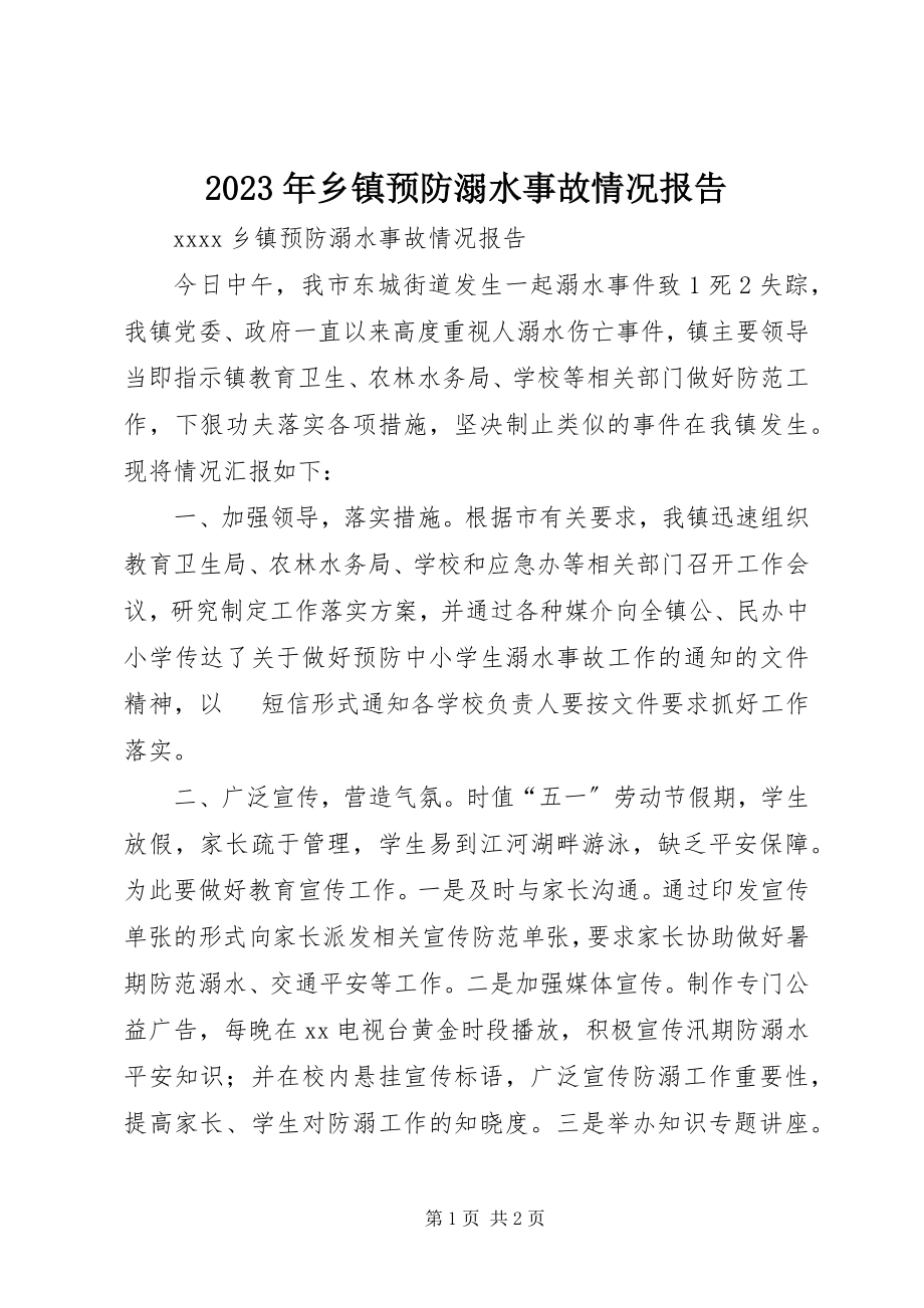 2023年乡镇预防溺水事故情况报告.docx_第1页