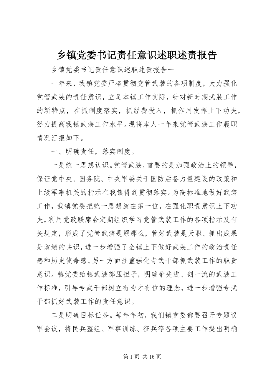 2023年乡镇党委书记责任意识述职述责报告.docx_第1页