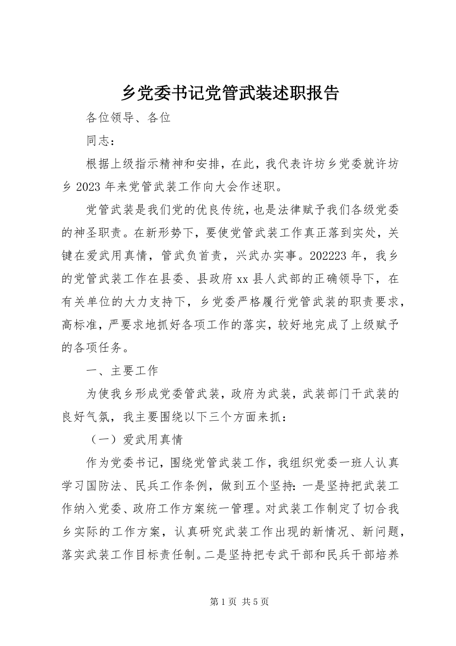 2023年乡党委书记党管武装述职报告.docx_第1页