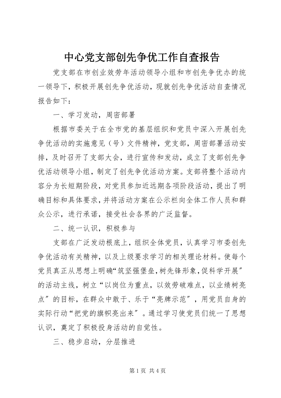 2023年中心党支部创先争优工作自查报告.docx_第1页