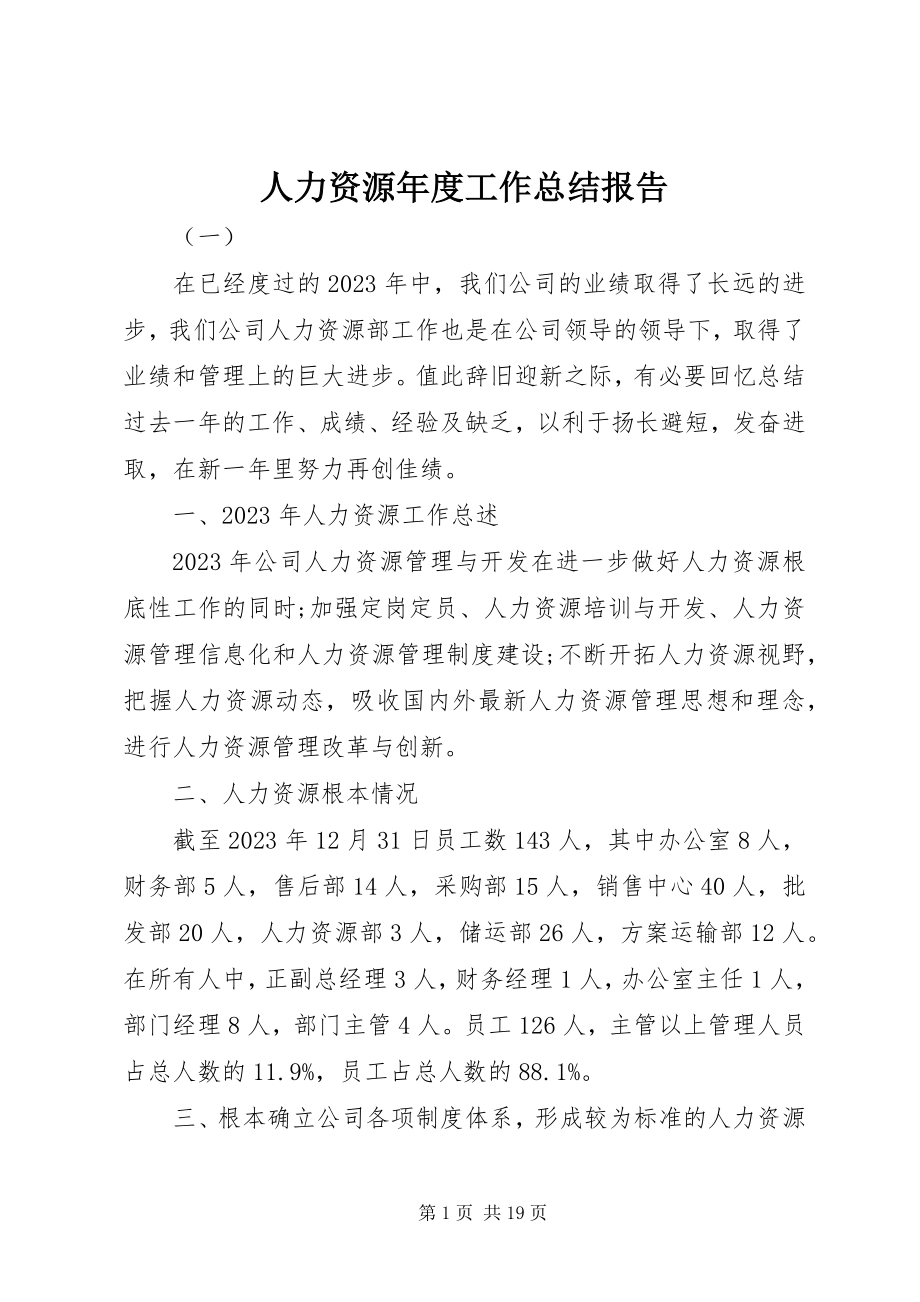 2023年人力资源年度工作总结报告.docx_第1页