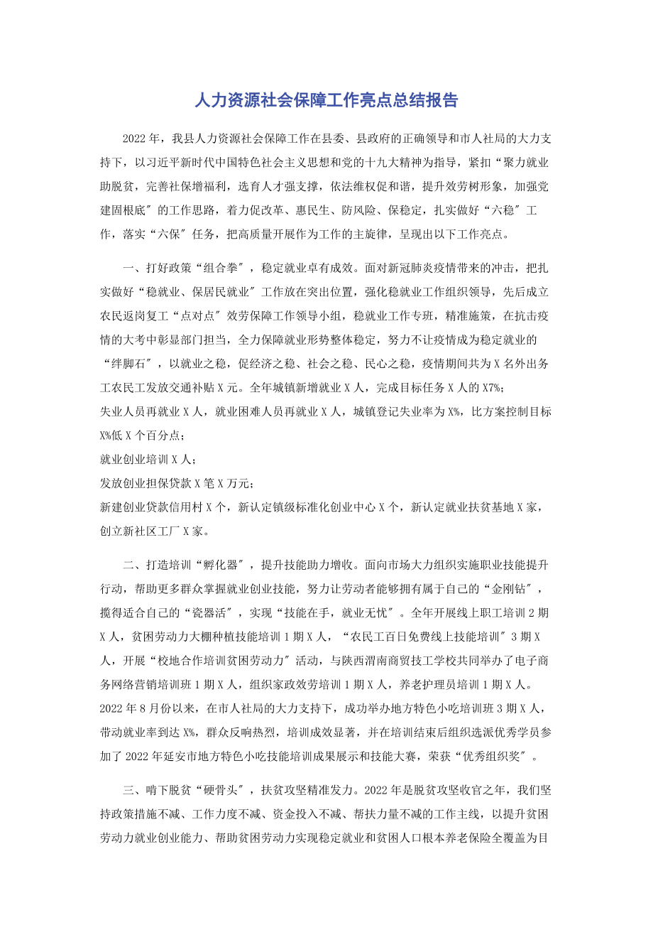 2023年人力资源社会保障工作亮点总结报告.docx_第1页