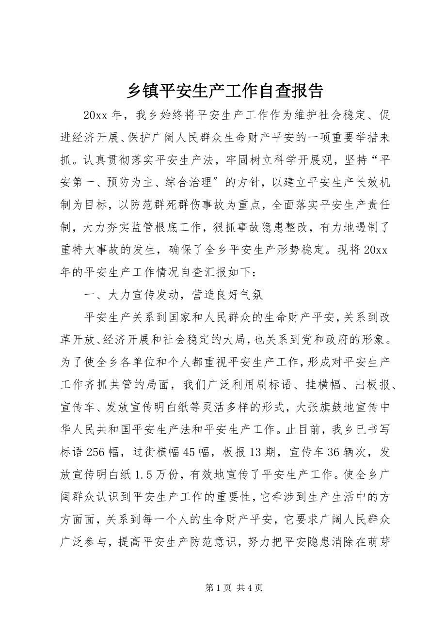 2023年乡镇安全生产工作自查报告.docx_第1页