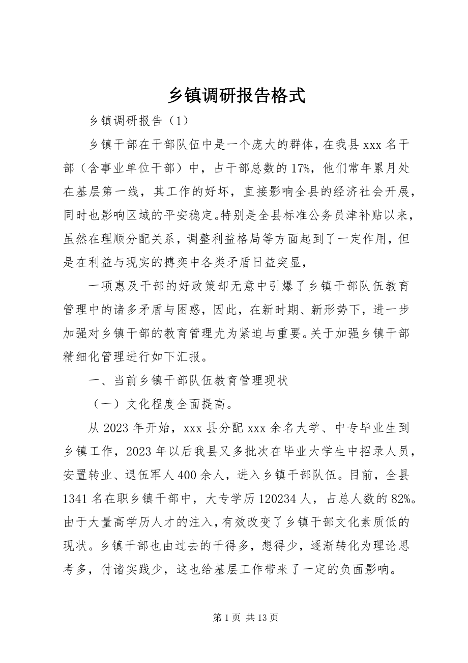 2023年乡镇调研报告格式.docx_第1页