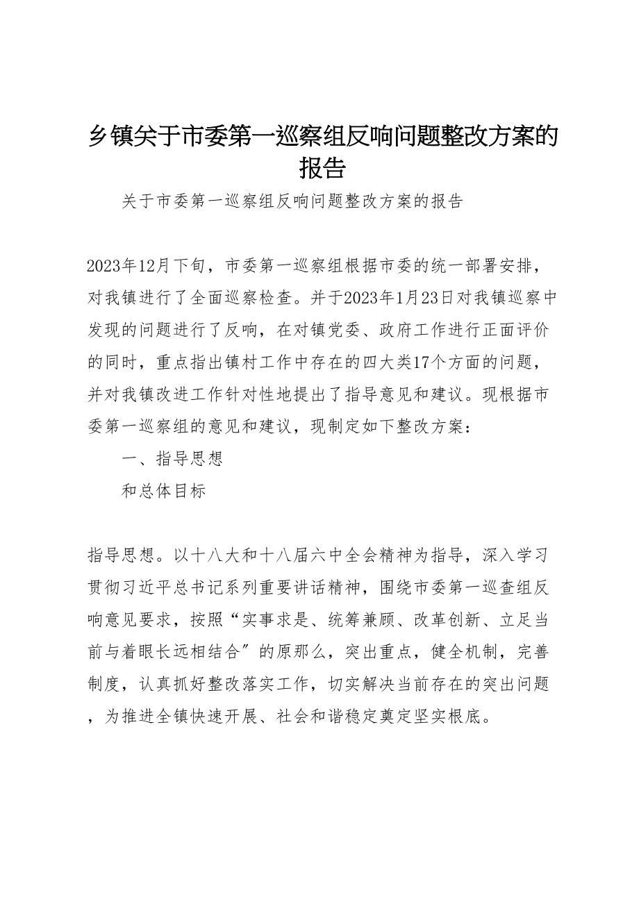 2023年乡镇关于市委第一巡察组反馈问题整改方案的报告.doc_第1页