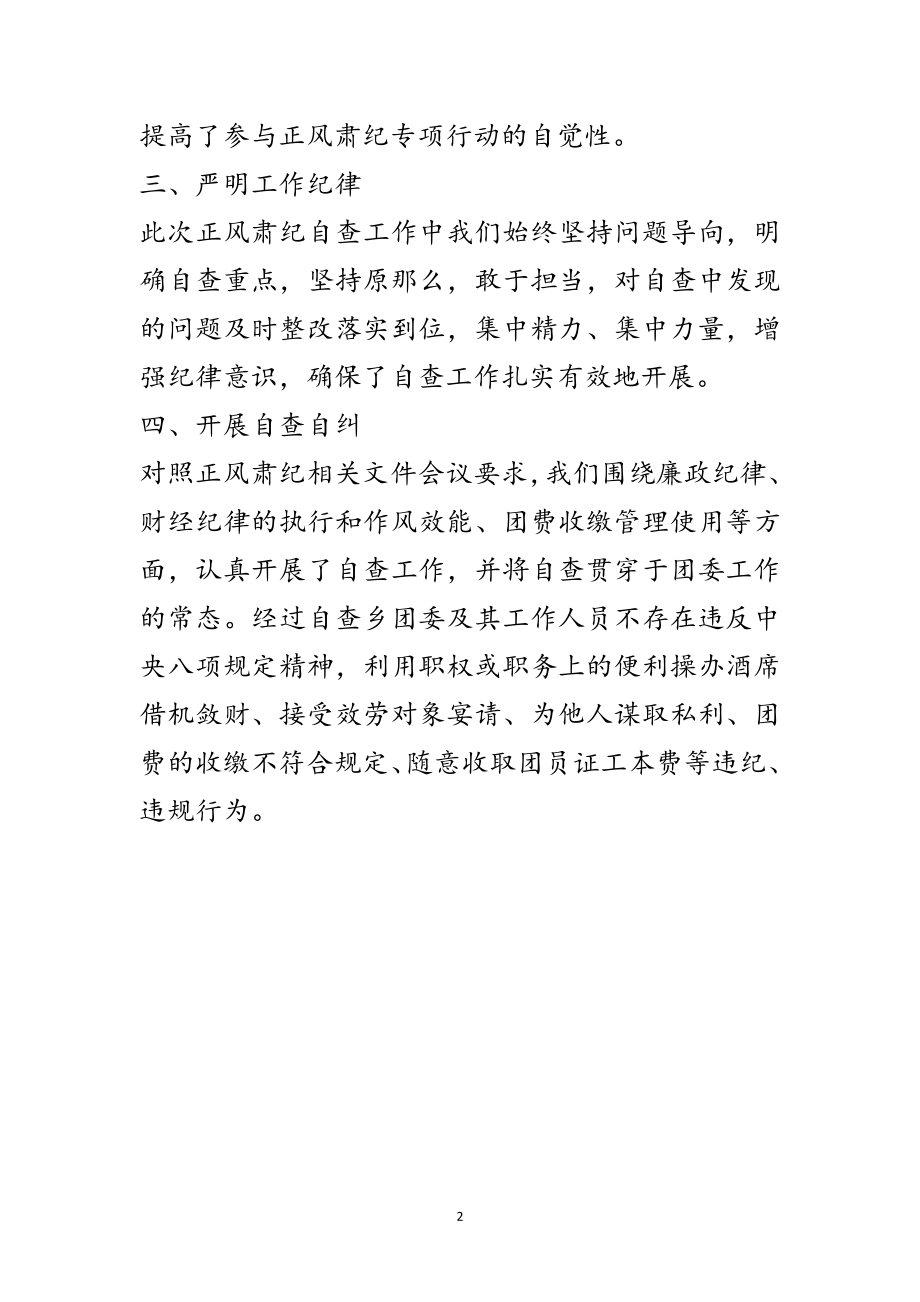 2023年乡团委正风肃纪工作自查报告范文.doc_第2页