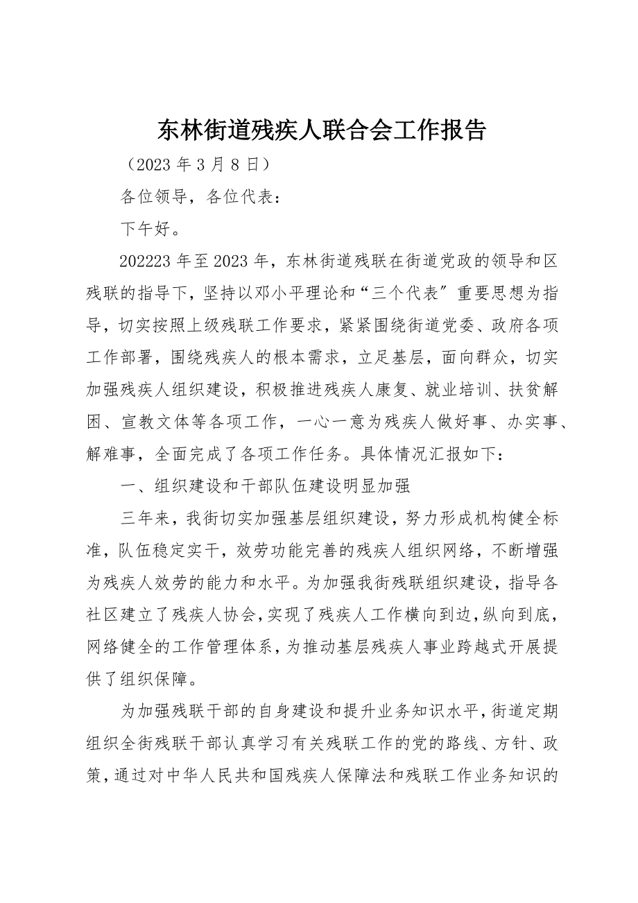 2023年东林街道残疾人联合会工作报告.docx_第1页