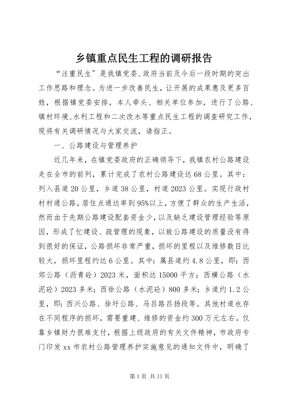 2023年乡镇重点民生工程的调研报告.docx_第1页