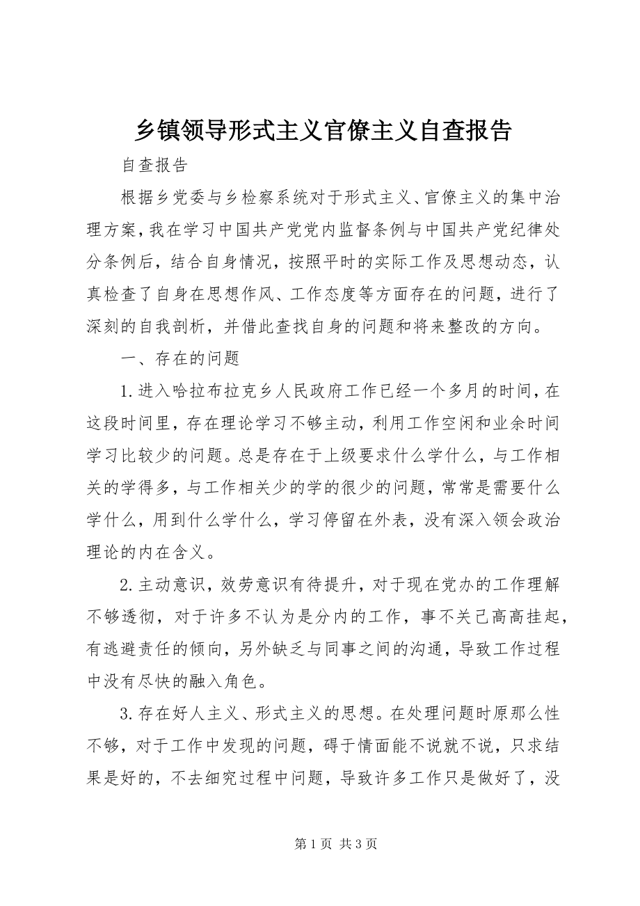 2023年乡镇领导形式主义官僚主义自查报告.docx_第1页