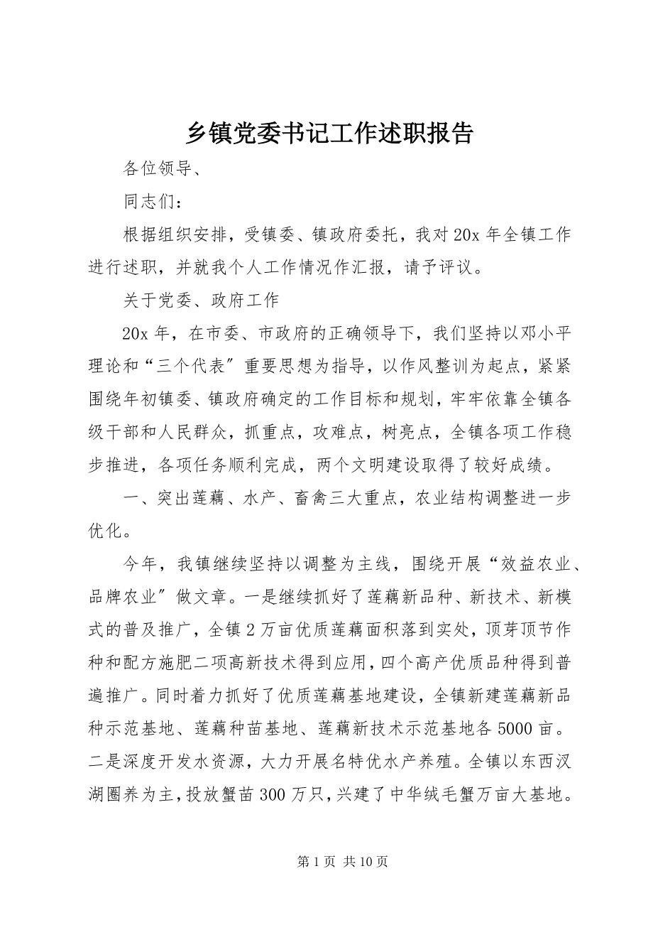 2023年乡镇党委书记工作述职报告.docx_第1页