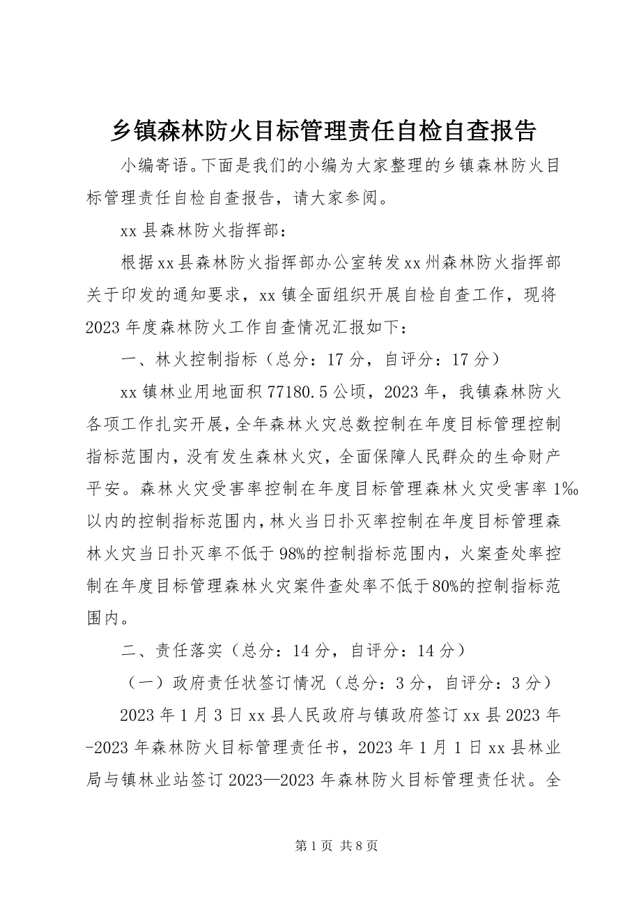 2023年乡镇森林防火目标管理责任自检自查报告.docx_第1页