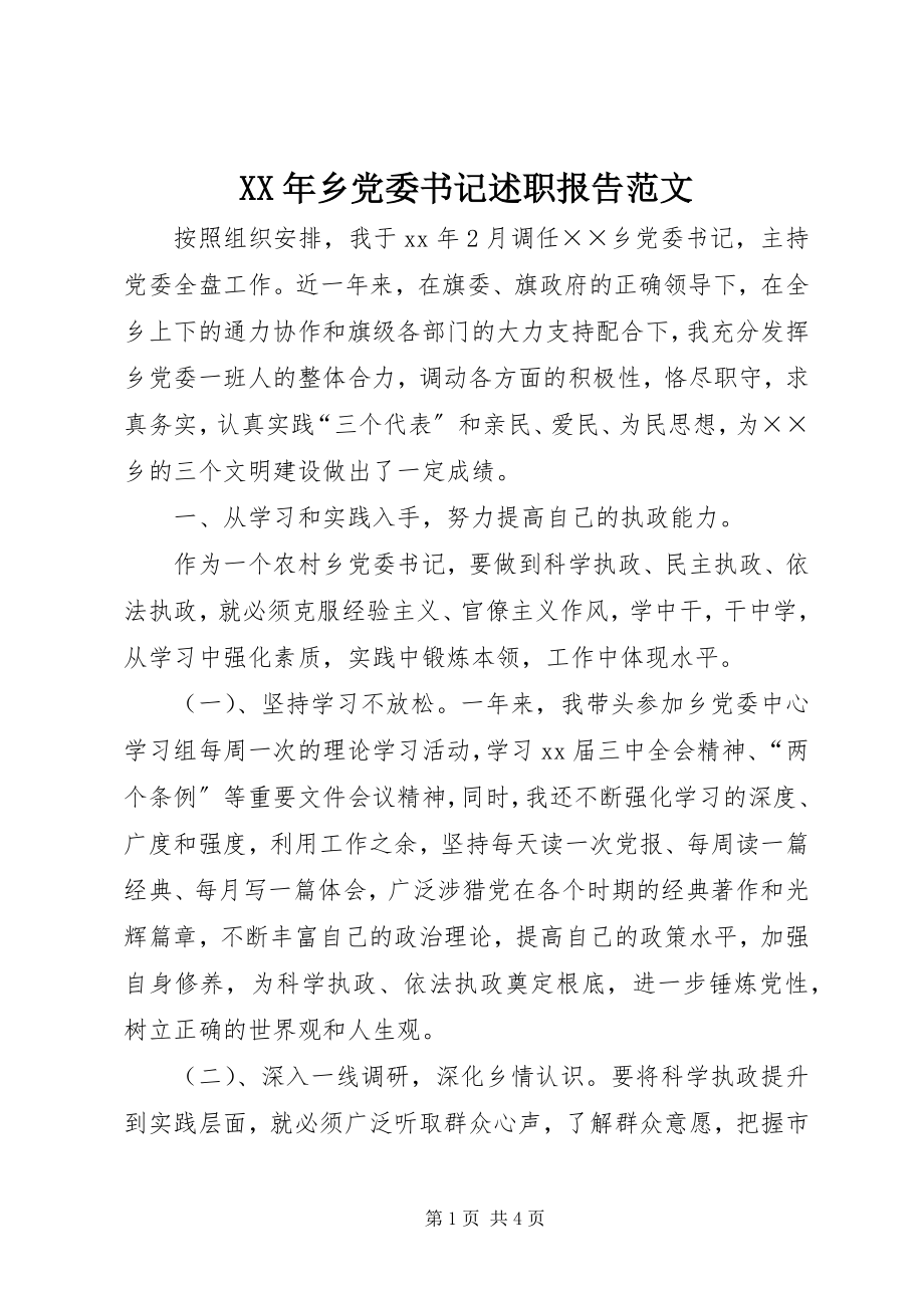 2023年乡党委书记述职报告范文.docx_第1页