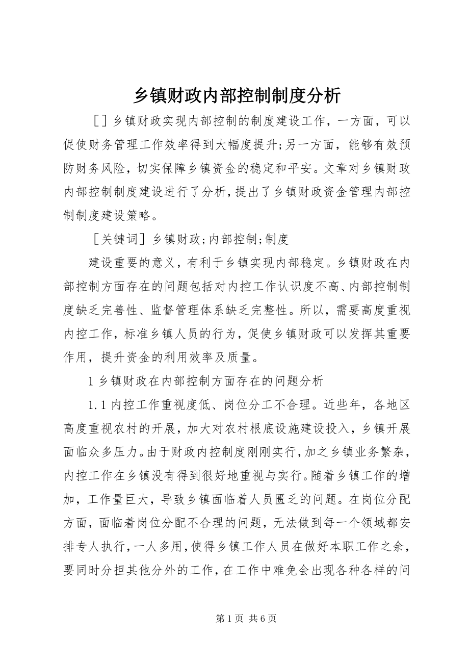 2023年乡镇财政内部控制制度分析.docx_第1页