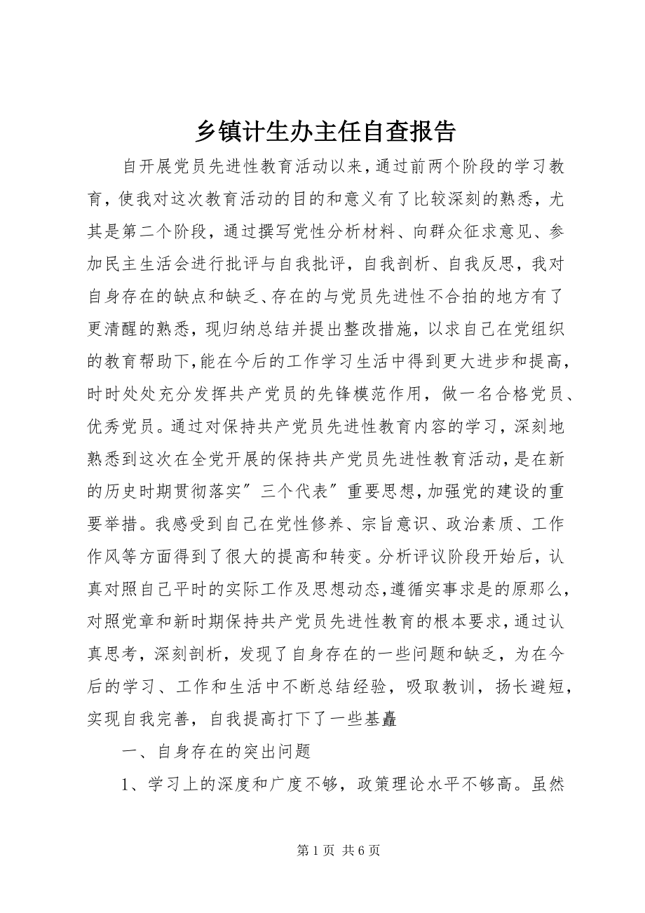 2023年乡镇计生办主任自查报告.docx_第1页