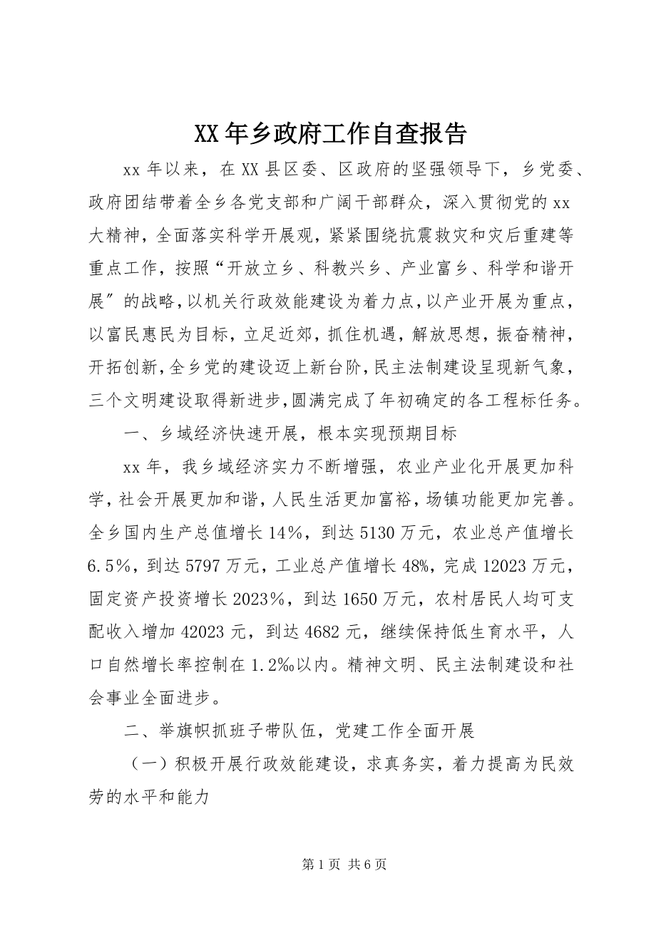 2023年乡政府工作自查报告.docx_第1页