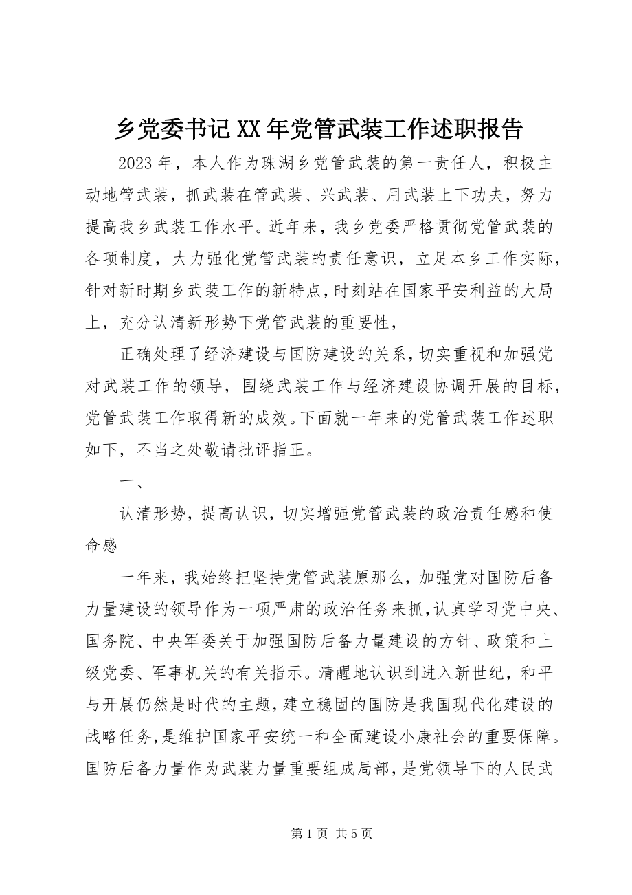 2023年乡党委书记党管武装工作述职报告.docx_第1页