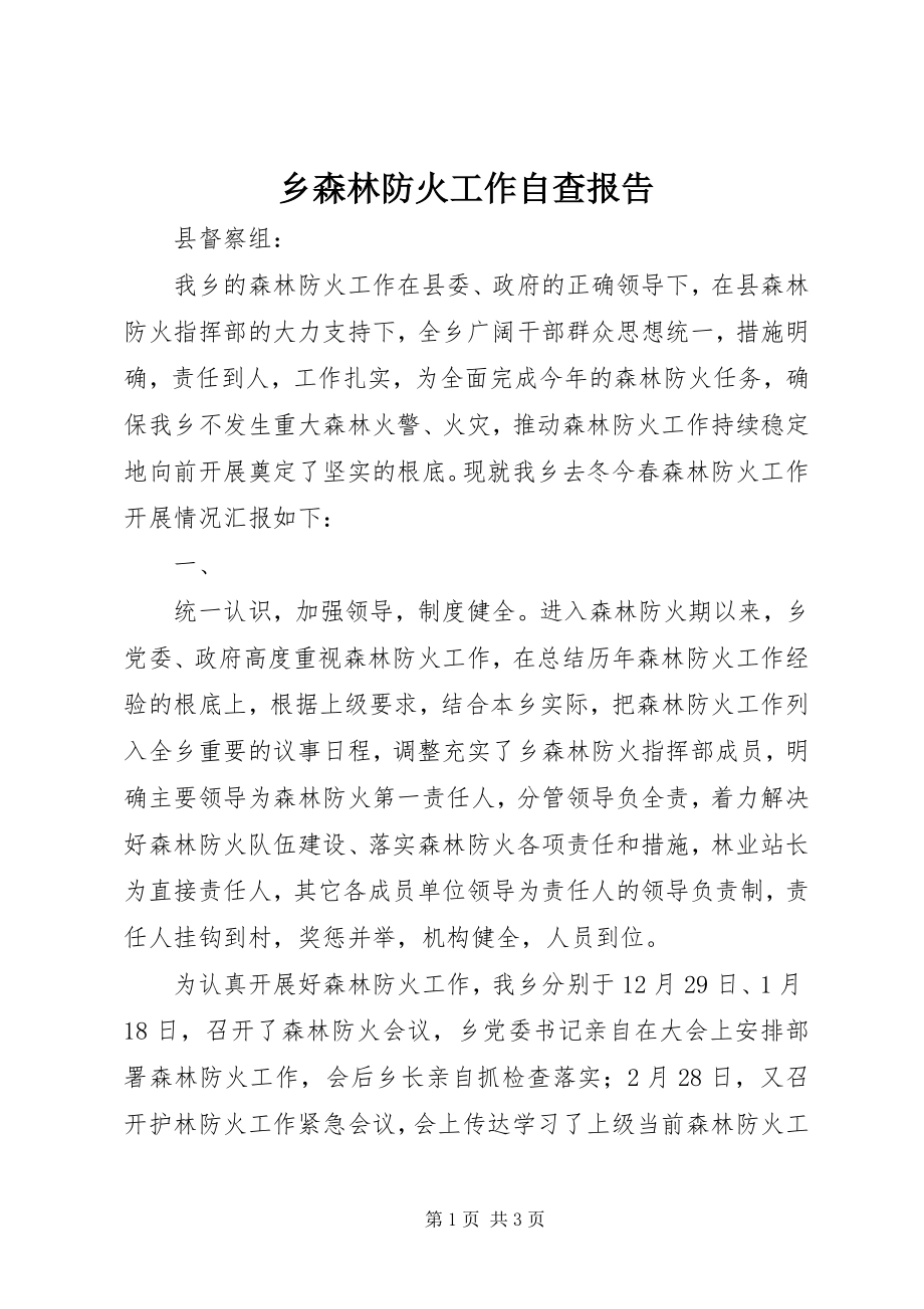 2023年乡森林防火工作自查报告.docx_第1页