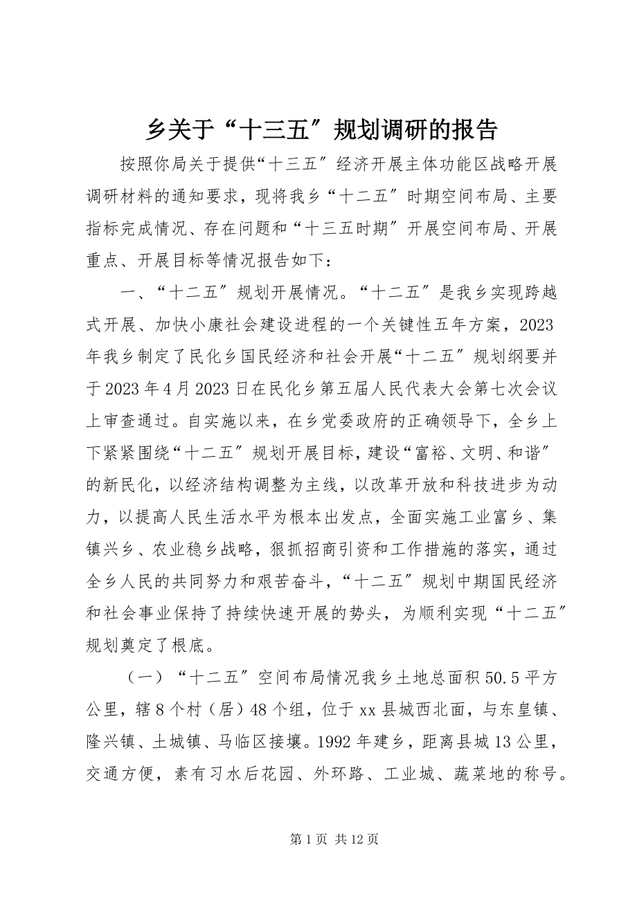 2023年乡关于“十三五”规划调研的报告.docx_第1页