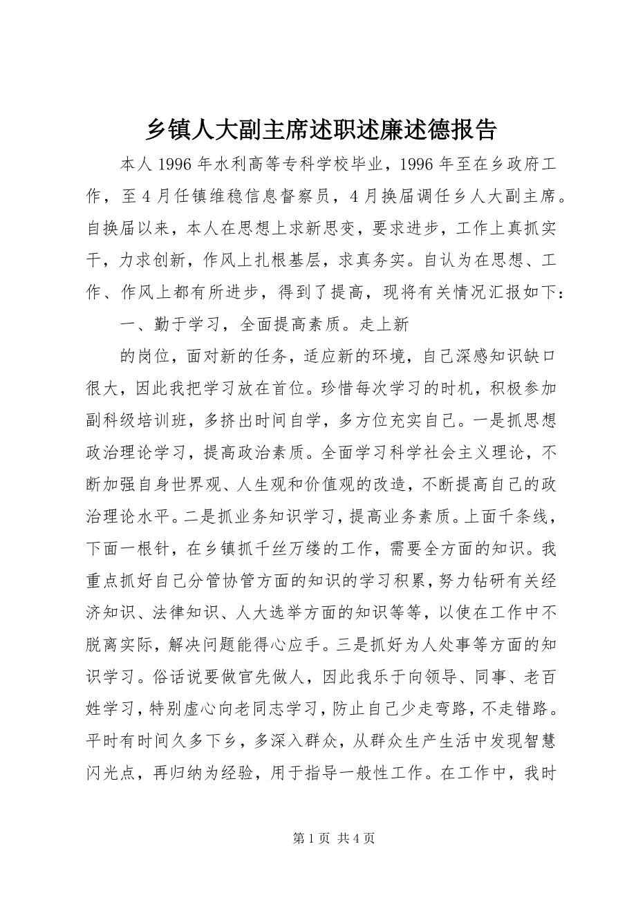 2023年乡镇人大副主席述职述廉述德报告.docx_第1页