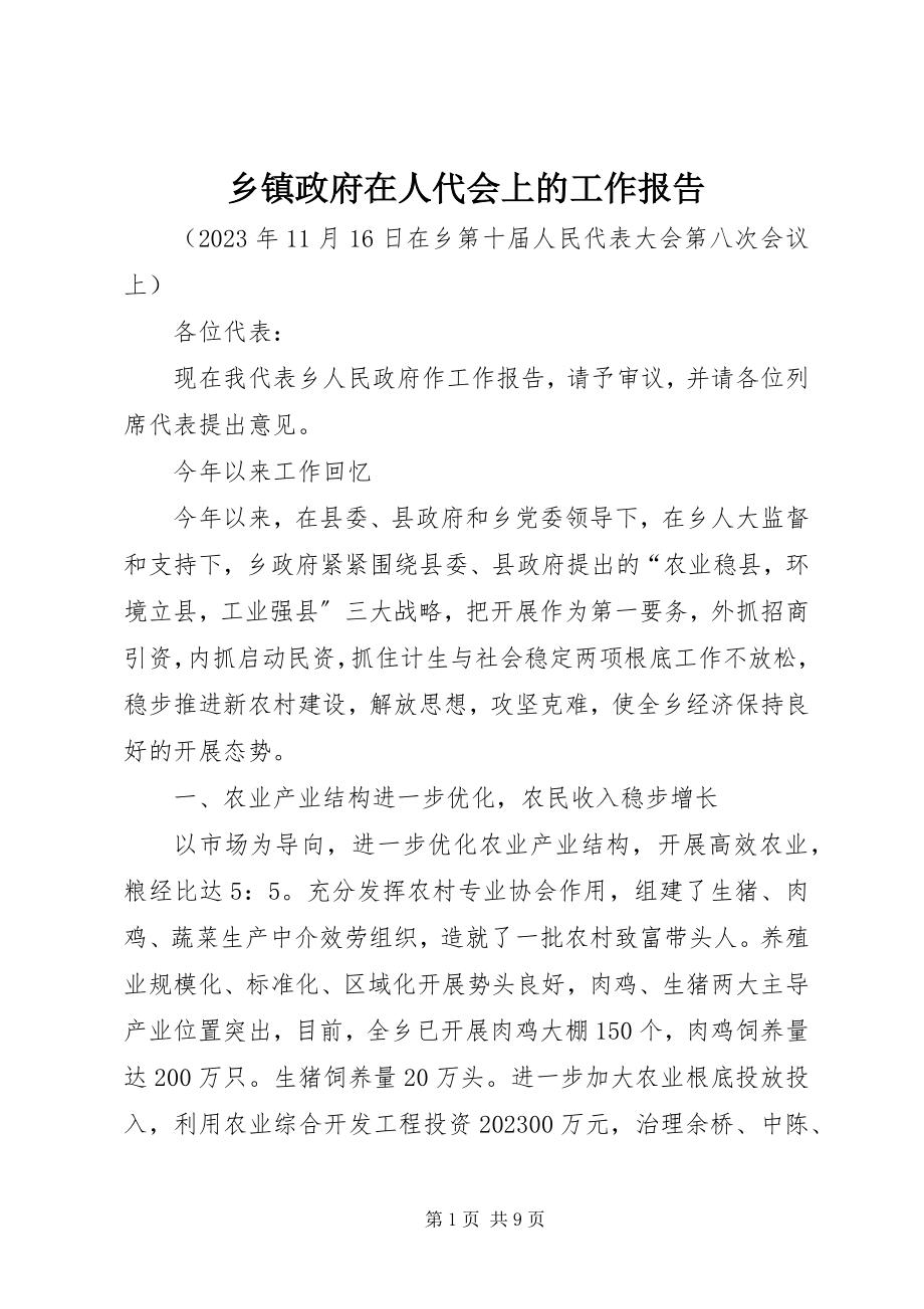 2023年乡镇政府在人代会上的工作报告.docx_第1页