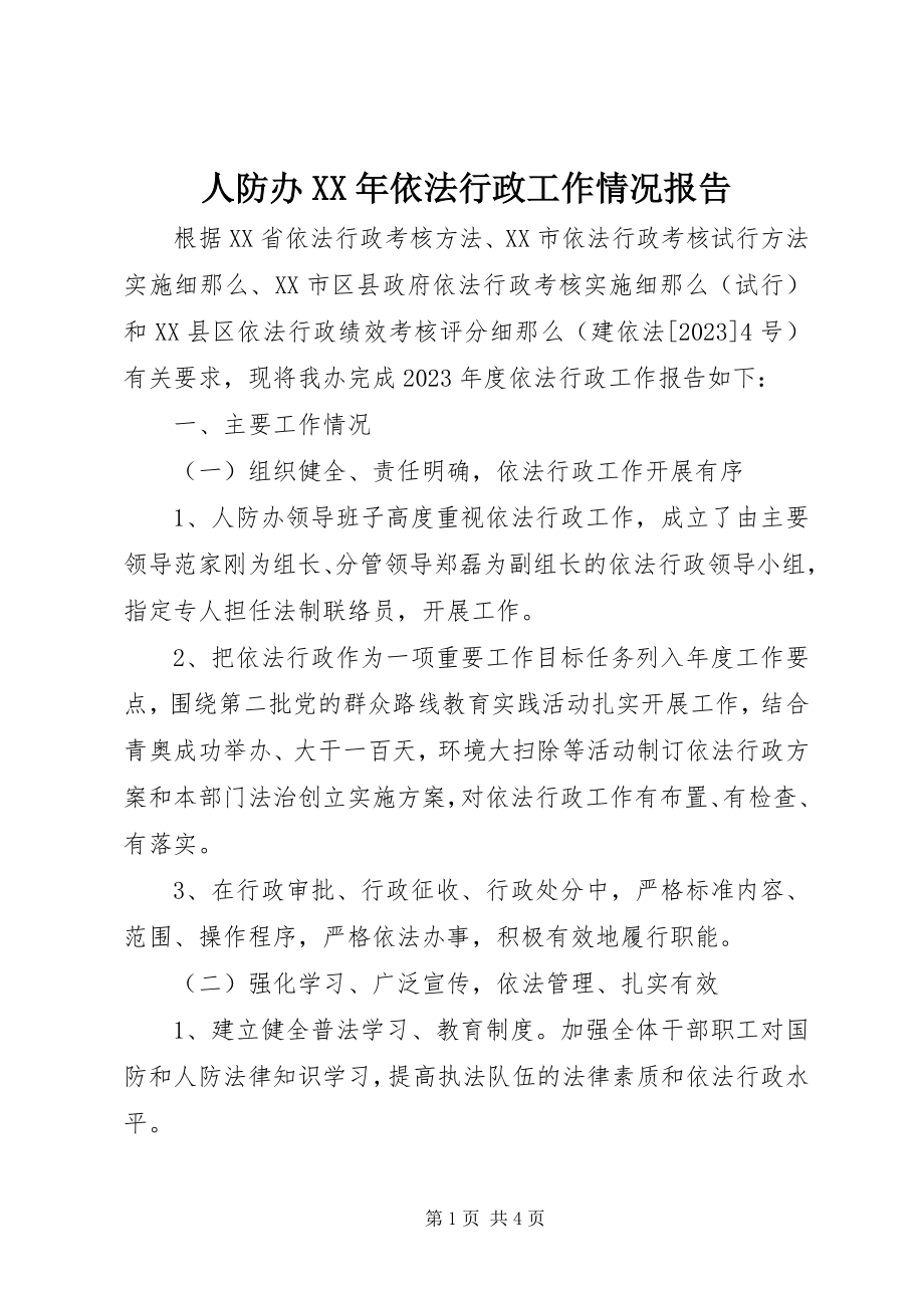 2023年人防办依法行政工作情况报告.docx_第1页