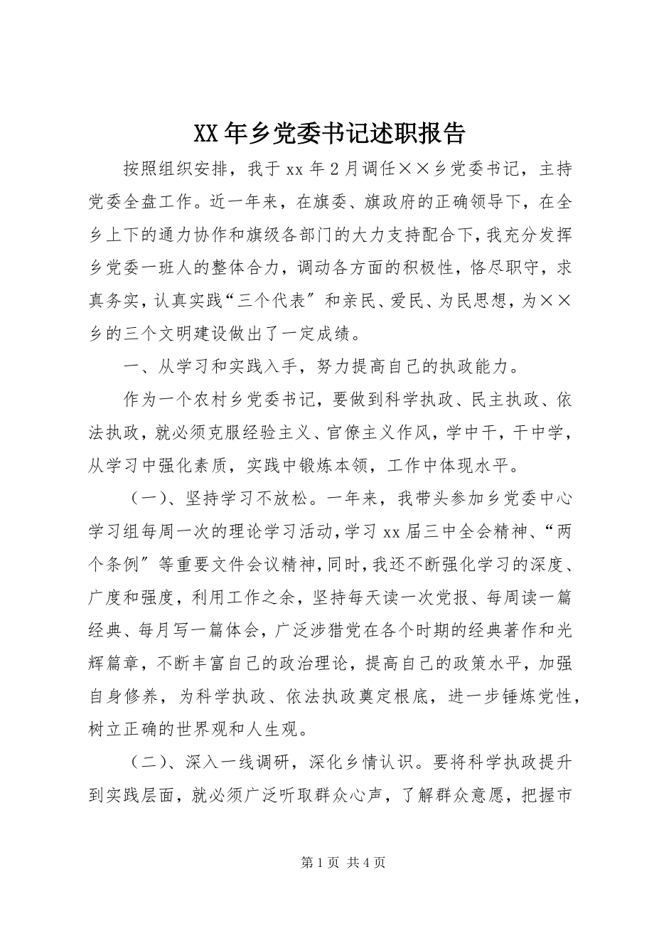 2023年乡党委书记述职报告.docx_第1页