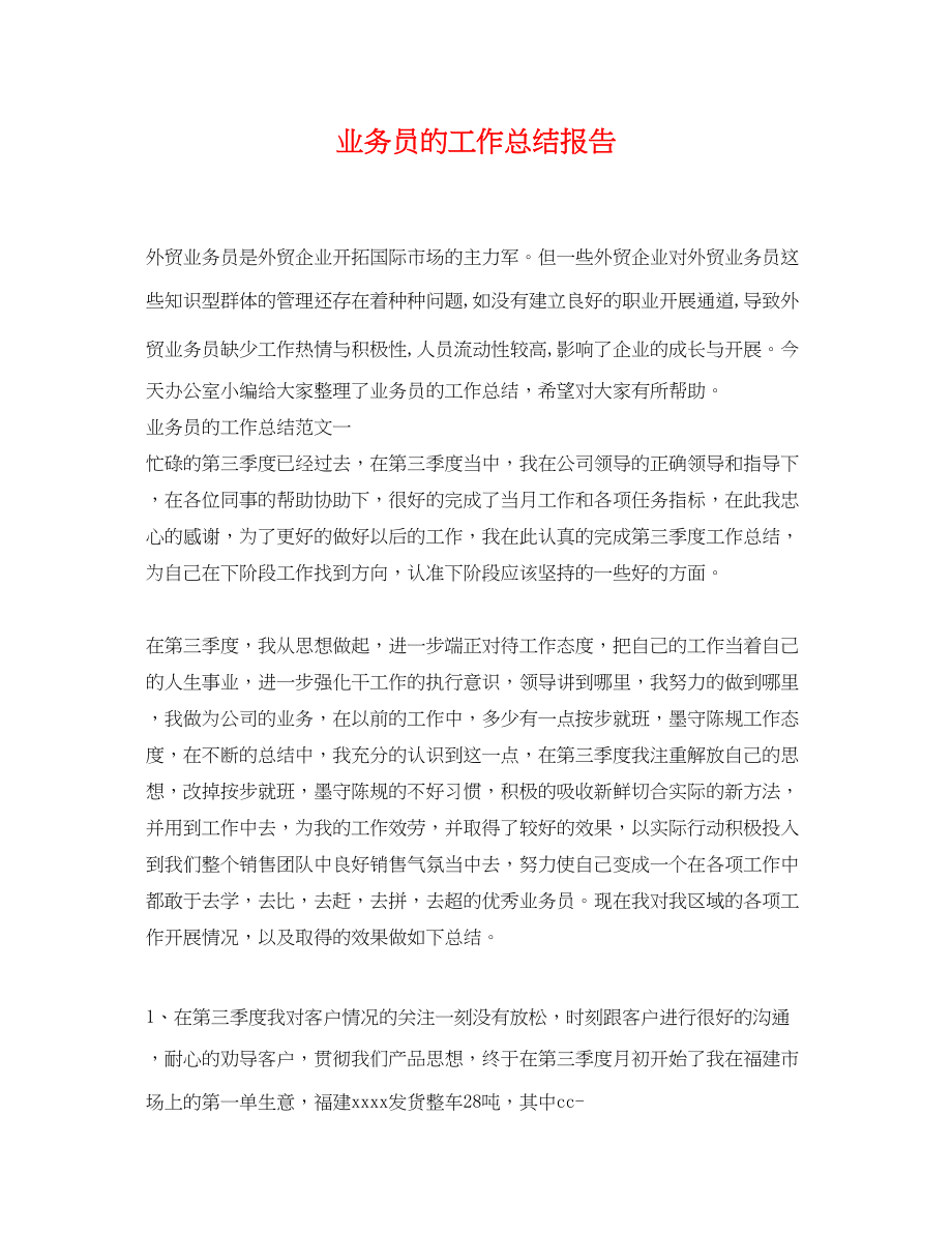 2023年业务员的工作总结报告.docx_第1页