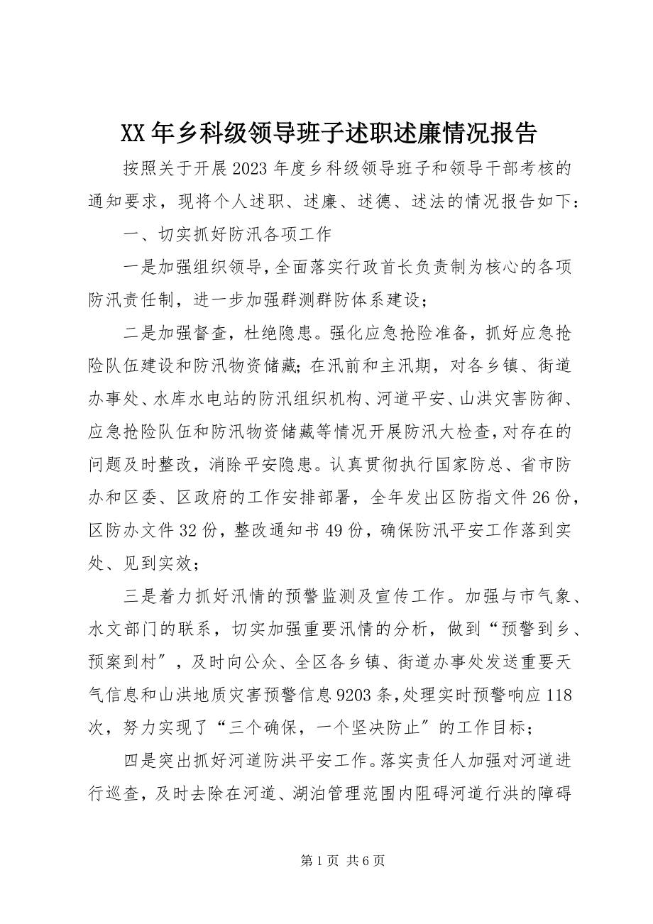 2023年乡科级领导班子述职述廉情况报告.docx_第1页