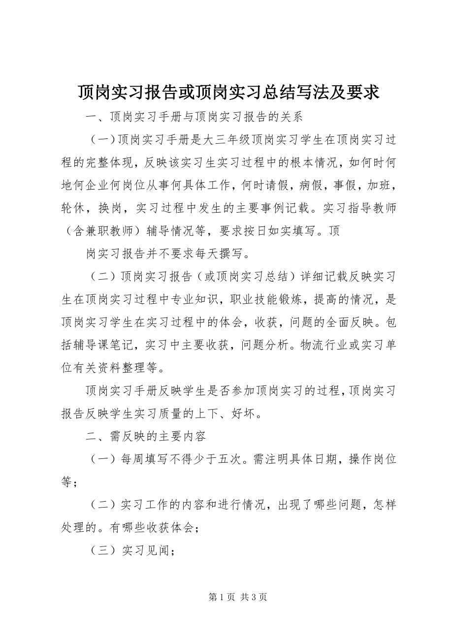 2023年《顶岗实习报告》或《顶岗实习总结》写法及要求.docx_第1页