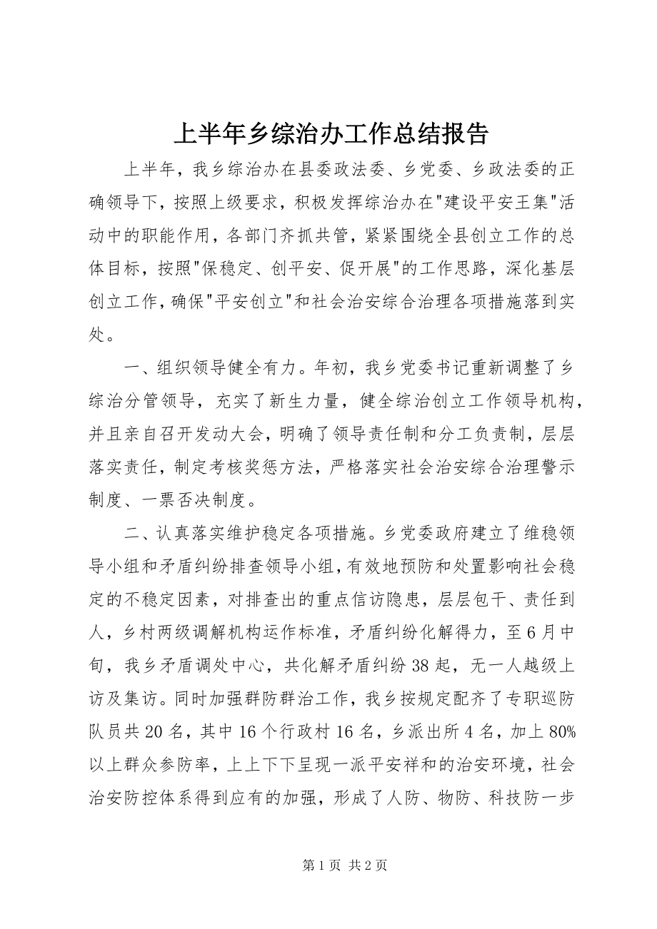 2023年上半年乡综治办工作总结报告.docx_第1页