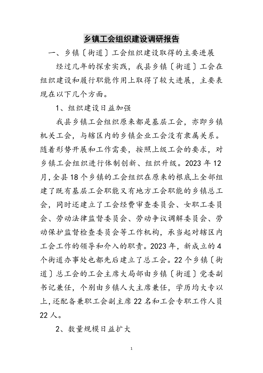 2023年乡镇工会组织建设调研报告范文.doc_第1页