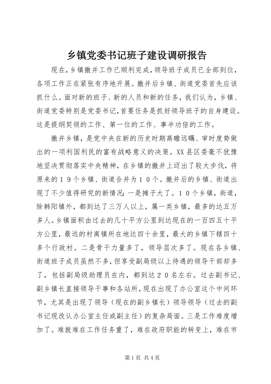 2023年乡镇党委书记班子建设调研报告.docx_第1页