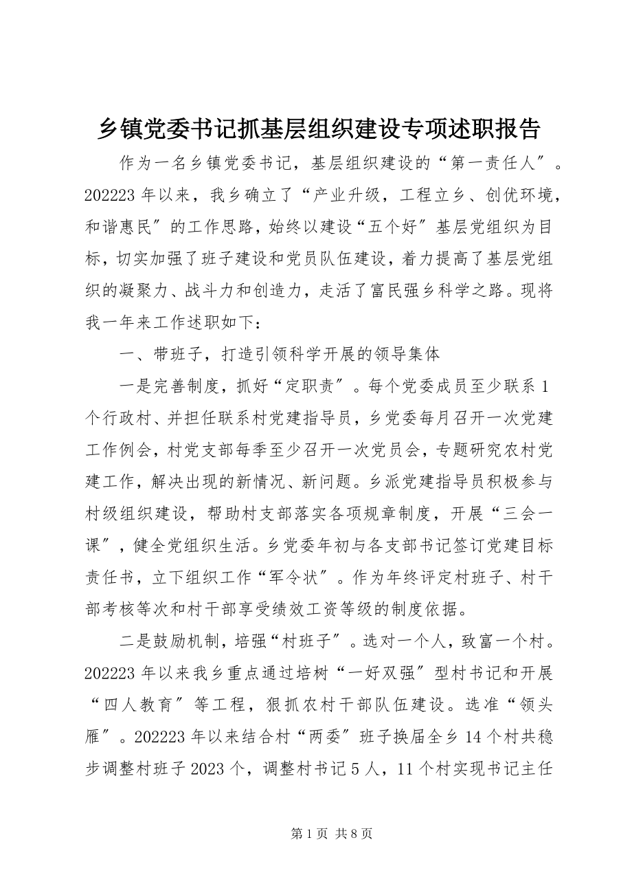 2023年乡镇党委书记抓基层组织建设专项述职报告.docx_第1页