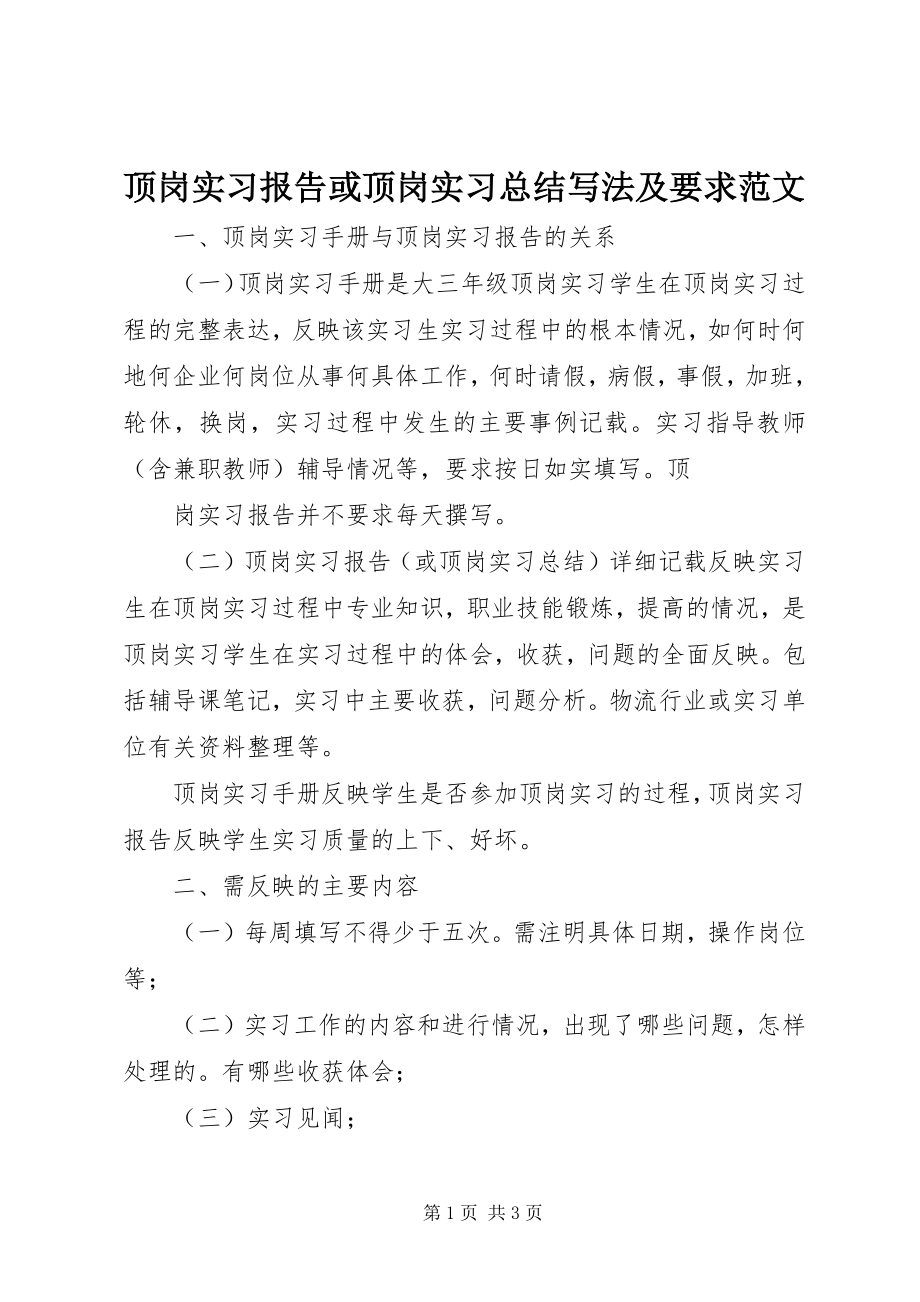 2023年《顶岗实习报告》或《顶岗实习总结》写法及要求2新编.docx_第1页