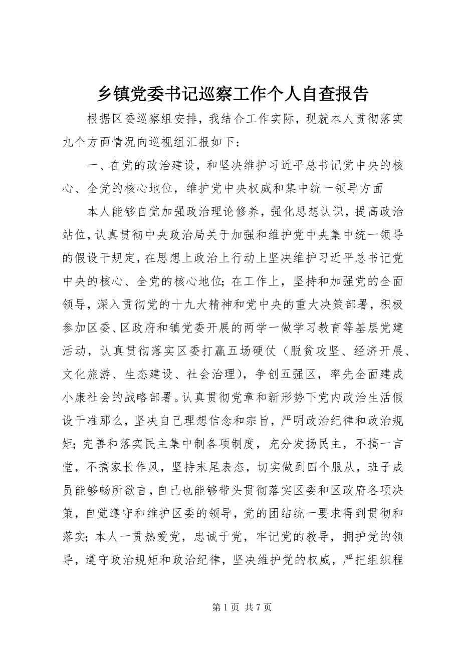 2023年乡镇党委书记巡察工作个人自查报告.docx_第1页