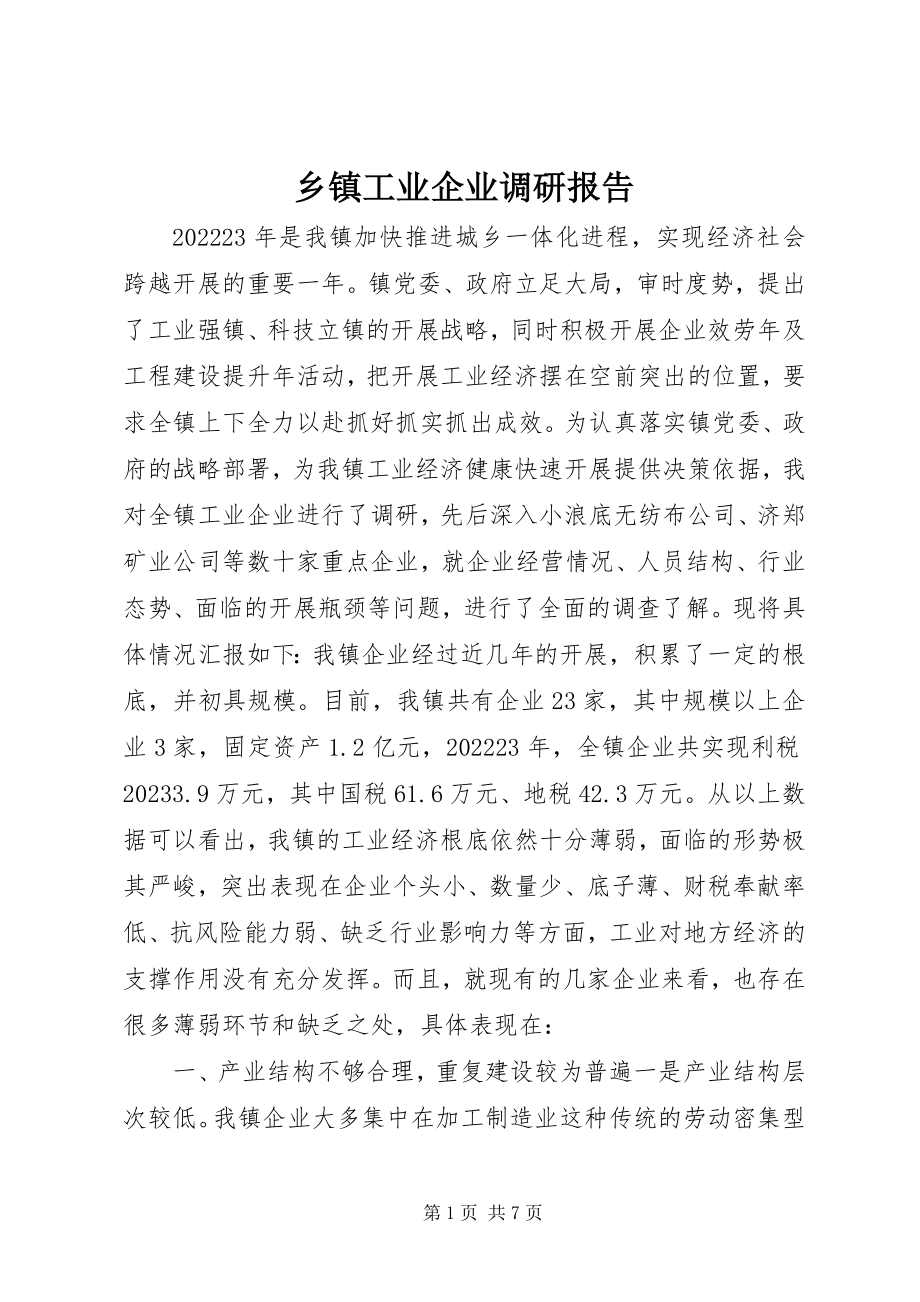 2023年乡镇工业企业调研报告.docx_第1页