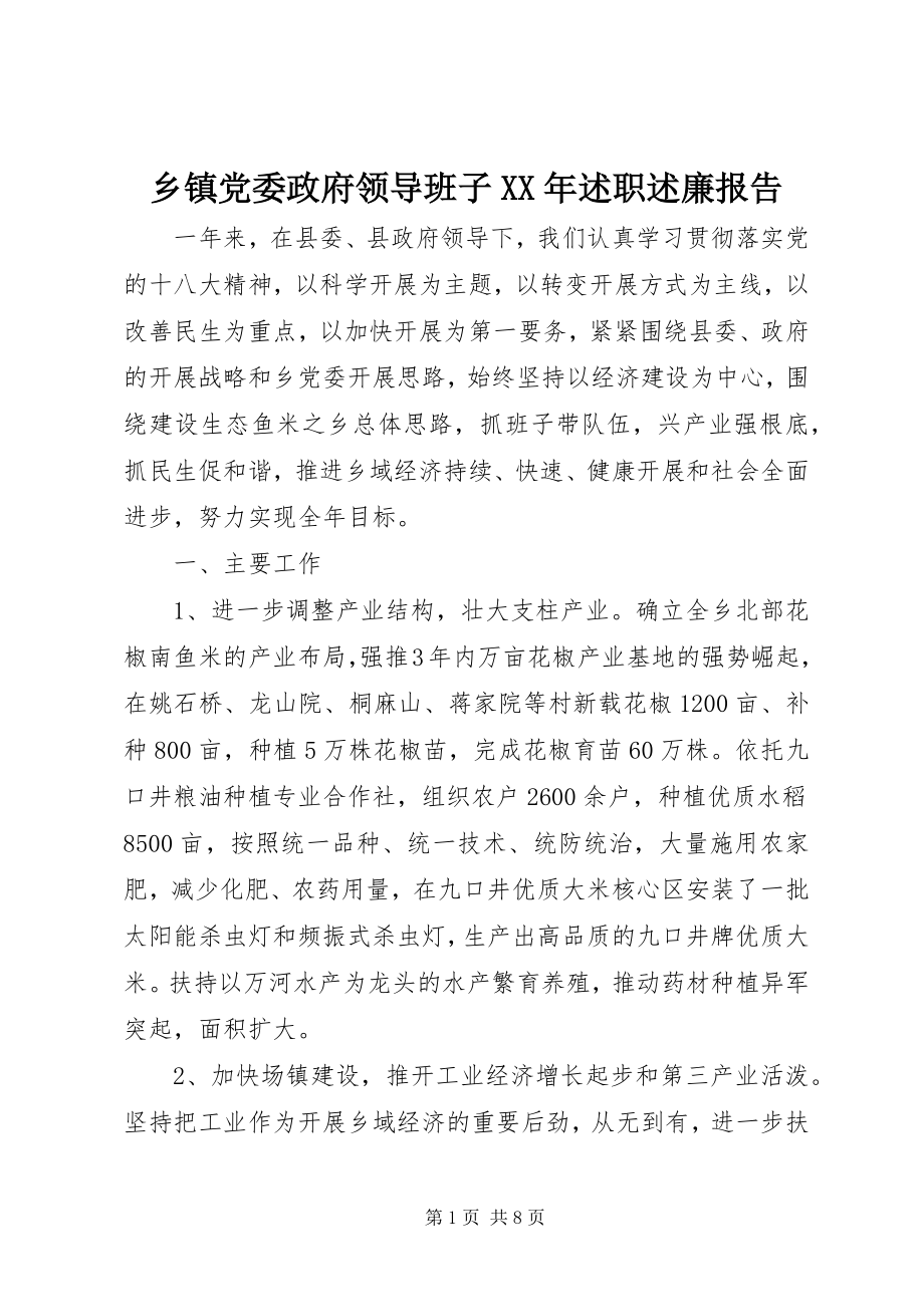 2023年乡镇党委政府领导班子述职述廉报告.docx_第1页