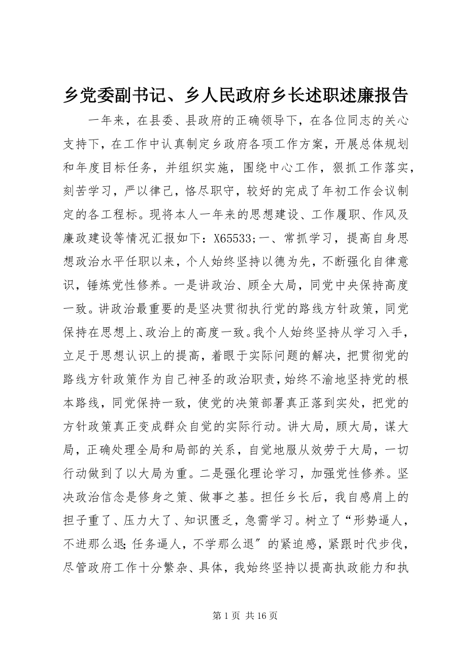 2023年乡党委副书记乡人民政府乡长述职述廉报告.docx_第1页