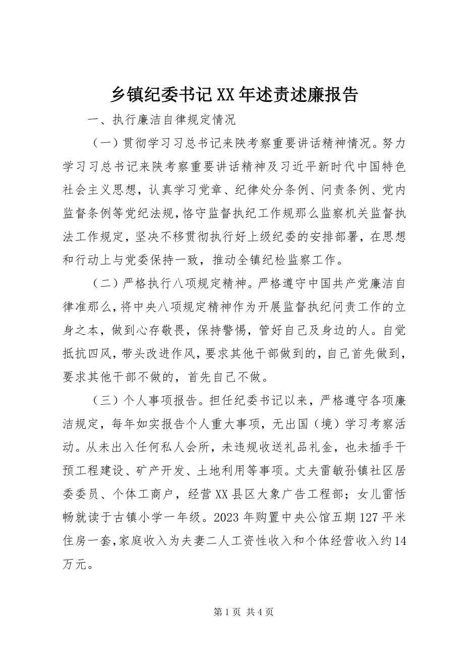 2023年乡镇纪委书记述责述廉报告2.docx_第1页