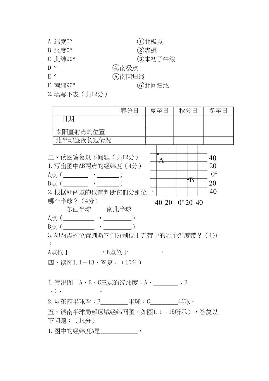 2023年七级地理上册经纬度巩固加强练习题无答案人教新课标版.docx_第2页