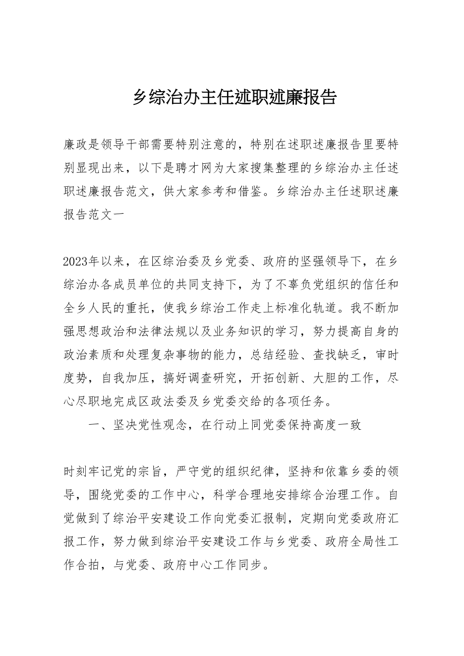 2023年乡综治办主任述职述廉报告.doc_第1页